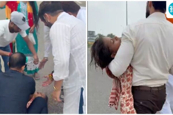 चिराग पासवान घायल महिला की मदद करते हुए
