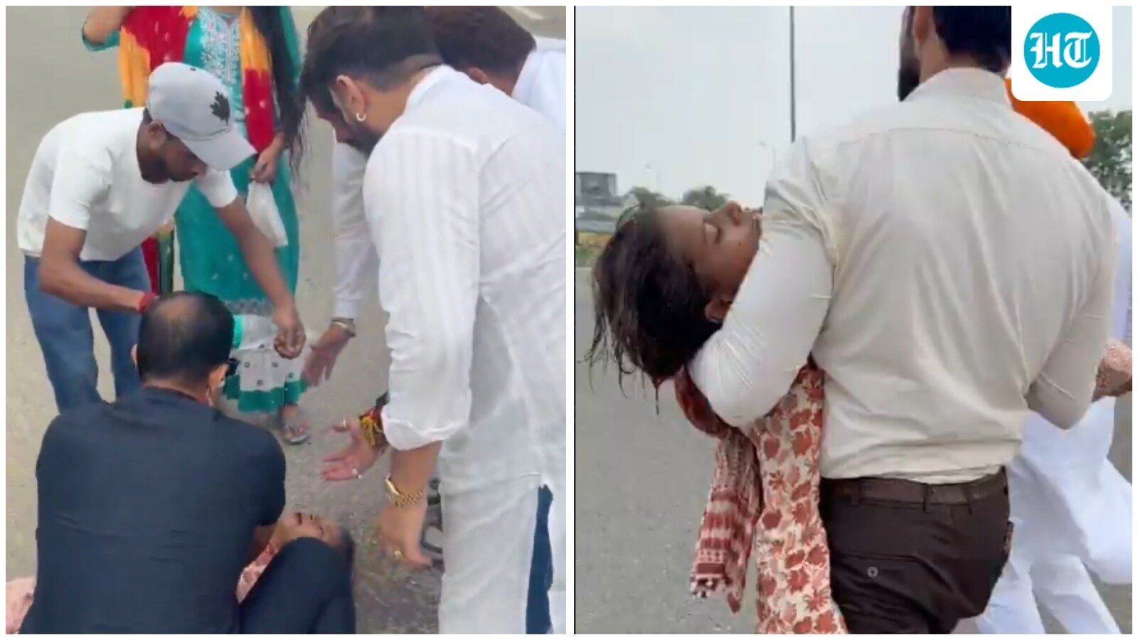 चिराग पासवान घायल महिला की मदद करते हुए