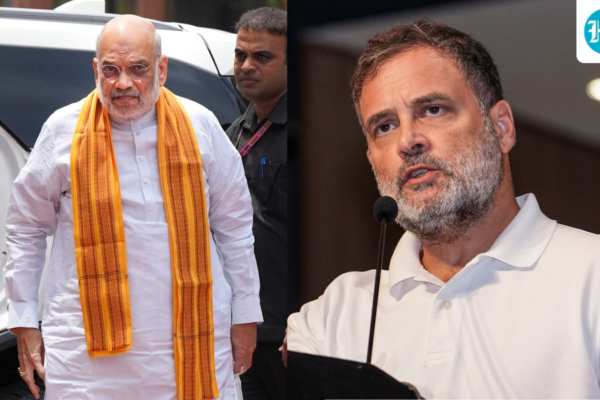 राहुल गांधी और अमित शाह के बीच राजनीतिक बहस का दृश्य